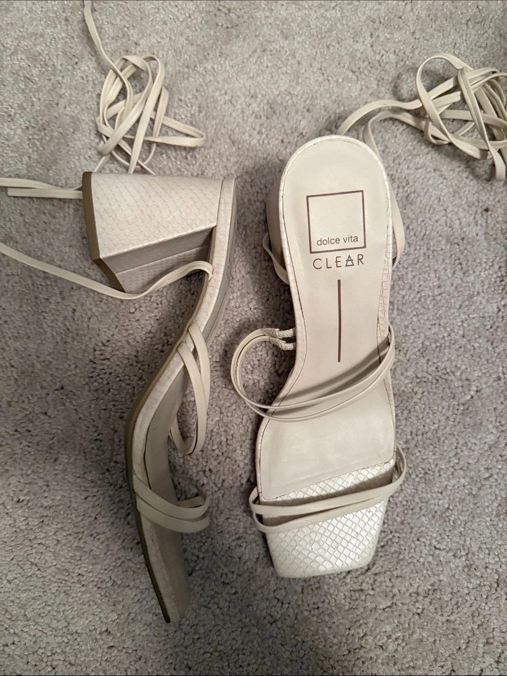 Dolce Vita Cream Strappy Block Heel Sandals with Wrap Ties